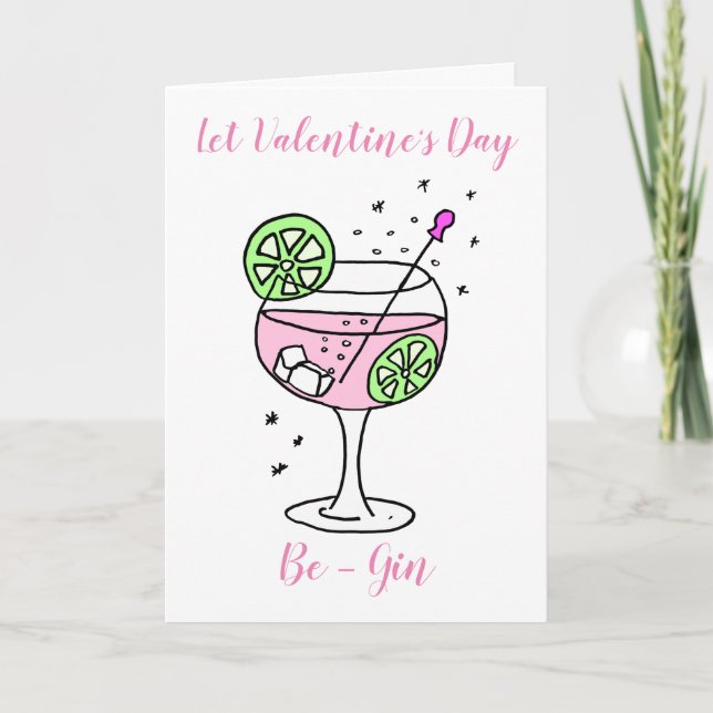 Carte Joyeuse Saint-Valentin Gin Rose (Devant)