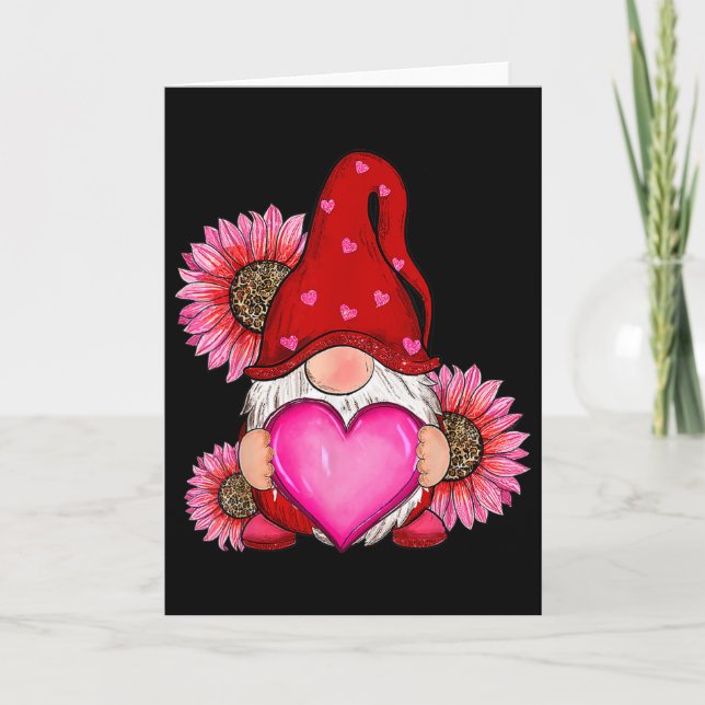 Carte Joyeuse Saint-Valentin Gnome avec tournesol léopar (Devant)