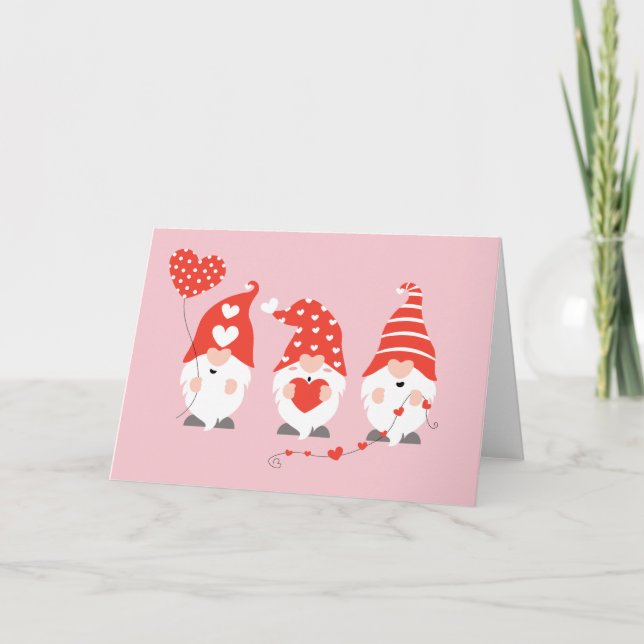 Carte Joyeuse Saint-Valentin Gnomes Rouge Rose (Devant)