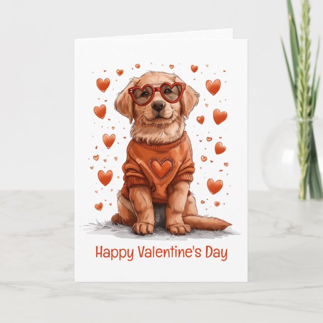 Carte Joyeuse Saint-Valentin Golden Retriever Chien (Devant)