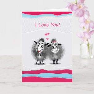 Carte Joyeuse Saint-Valentin ! Je t'aime ! Moutons migno