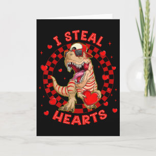 Carte Joyeuse Saint-Valentin Je vole des cœurs Trex Dino