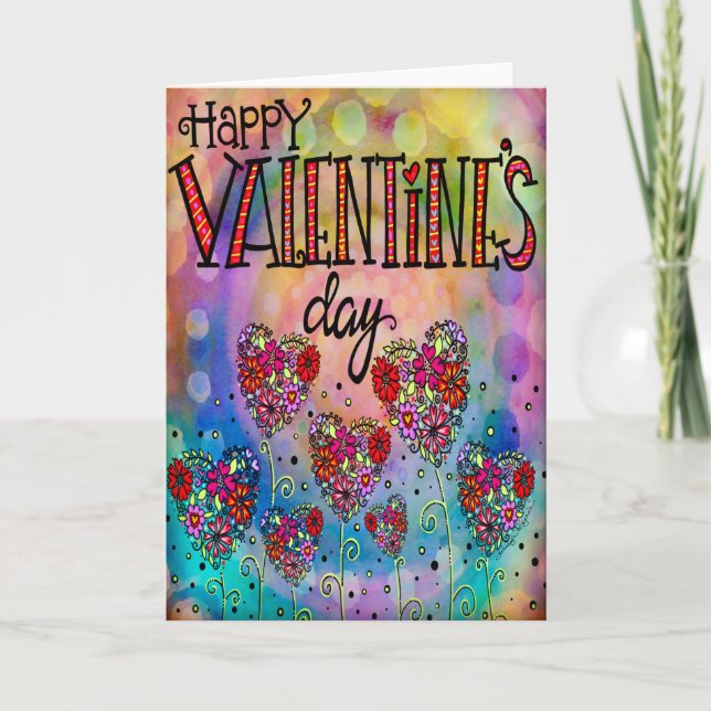 Carte Joyeuse Saint-Valentin Jolis Cœurs Floraux (Devant)