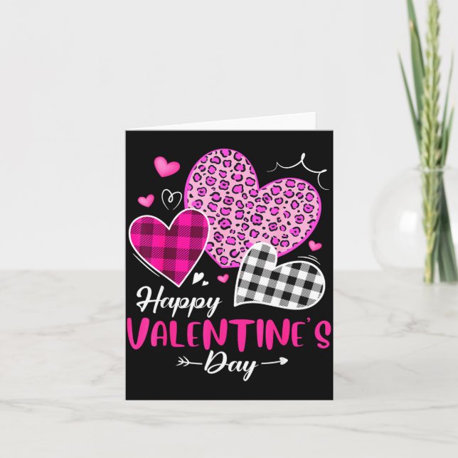 Carte Joyeuse Saint-Valentin Léopard Et Cœurs À Carreaux (Devant)