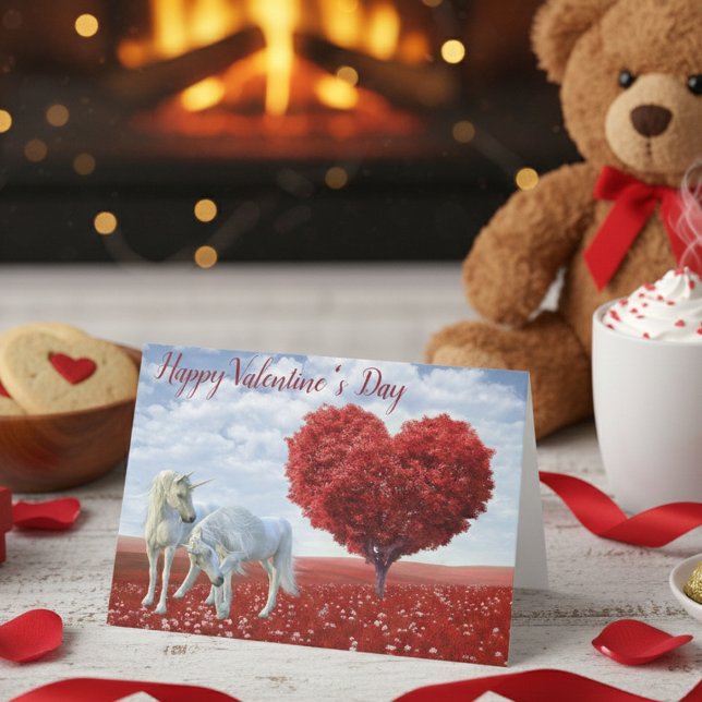 Carte Joyeuse Saint-Valentin licorne amour Arbre Coeur (Créateur téléchargé)