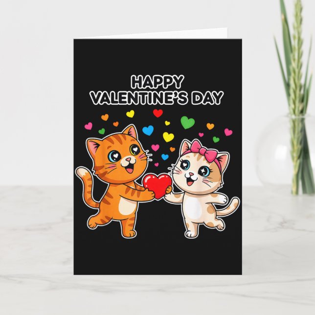Carte Joyeuse Saint-Valentin Mignons Chats Amour Cœur Ca (Devant)