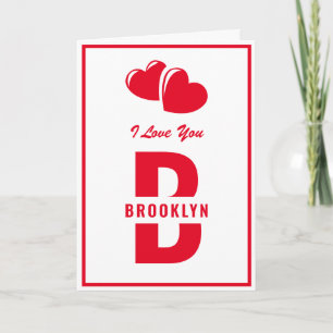 Carte Joyeuse Saint Valentin Monogram Blanc Rouge Hipste