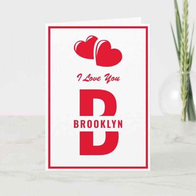 Carte Joyeuse Saint Valentin Monogram Blanc Rouge Hipste (Devant)