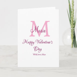 Carte Joyeuse Saint-Valentin monogramme rose nom amour f