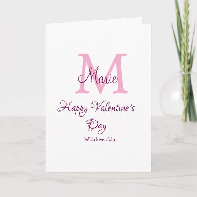Carte Joyeuse Saint-Valentin monogramme rose nom amour f (Devant)
