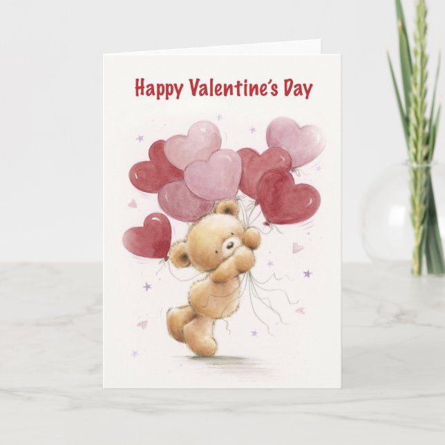Carte Joyeuse Saint-Valentin, Ourson Mignon Tenant des B (Devant)