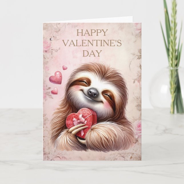 Carte Joyeuse Saint-Valentin Paresseux (Devant)