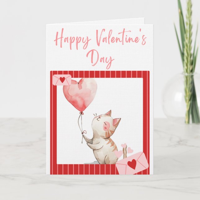 Carte Joyeuse Saint-Valentin Polaroid d'un Chat Design (Devant)