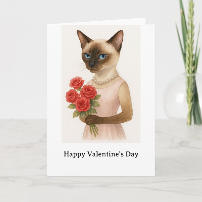 Carte Joyeuse Saint-Valentin pour l'amant de chat siamoi (Devant)