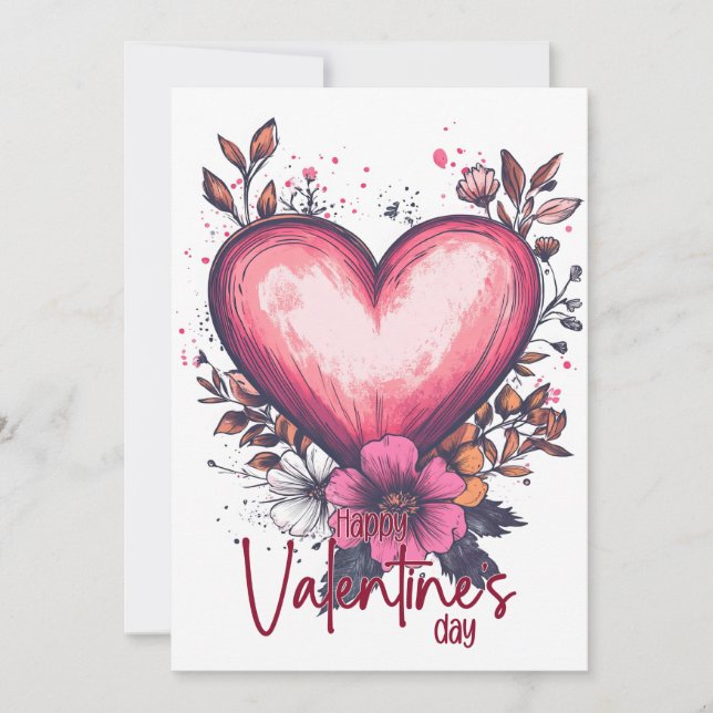 Carte Joyeuse Saint-Valentin – Rose Rouge Classique (Devant)