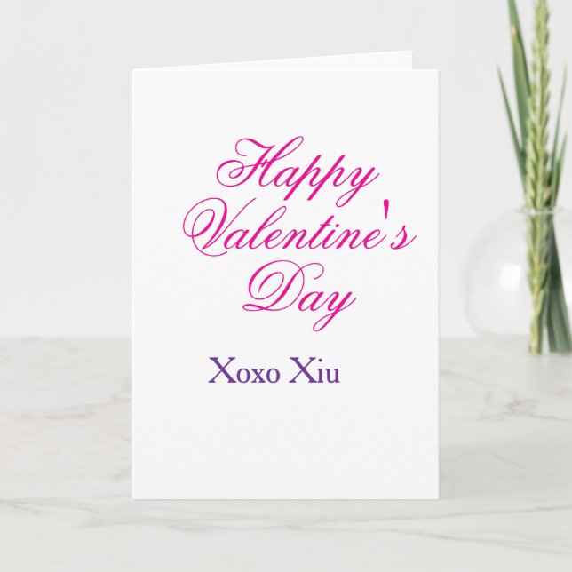 Carte Joyeuse Saint-Valentin rose violet xoxo amour nom  (Devant)