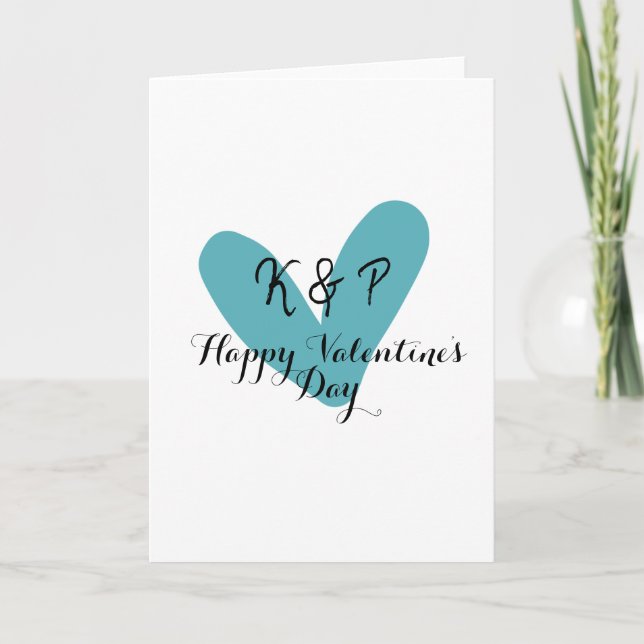 Carte Joyeuse Saint-Valentin turquoise cœur nom lettre  (Devant)