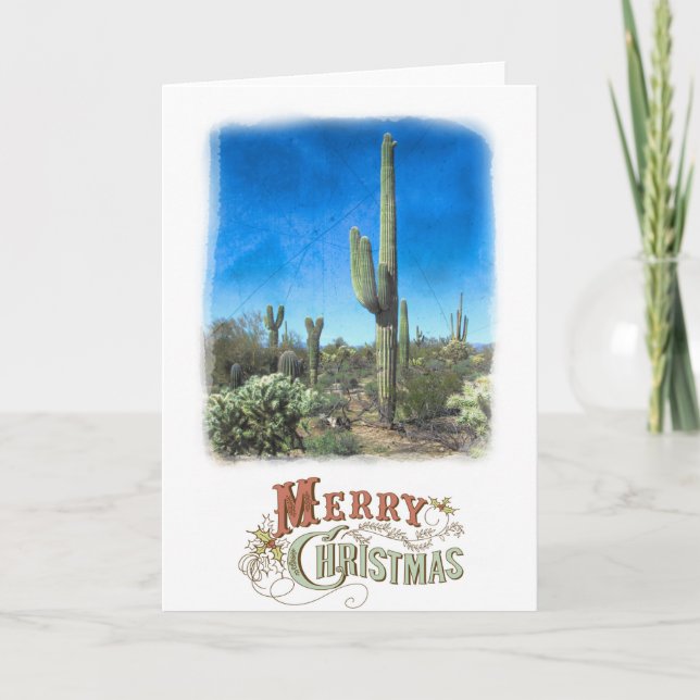 Carte Joyeuse scène du désert du Saguaro de Noël (Devant)