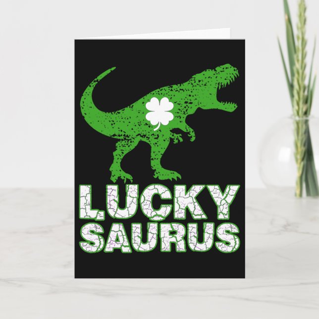 Carte Joyeuse St Patrick Chanceux dinosaure Shamroc (Devant)