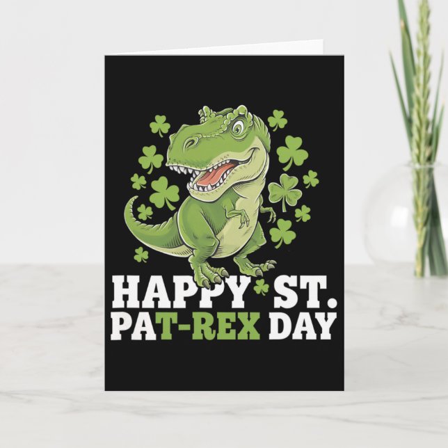 Carte Joyeuse St Patrick T-rex Et Trèfles St Patty (Devant)