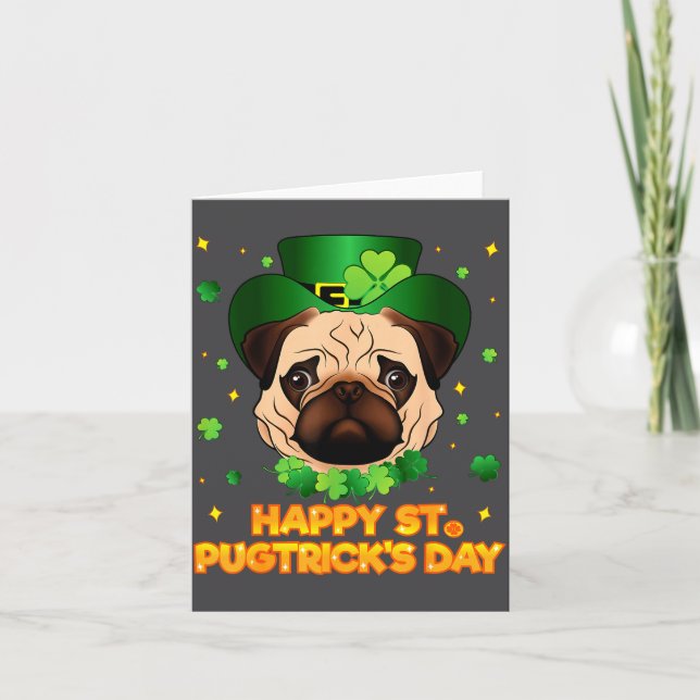 Carte Joyeuse St Patricks Pugtricks Jour Pug Irlandais L (Devant)
