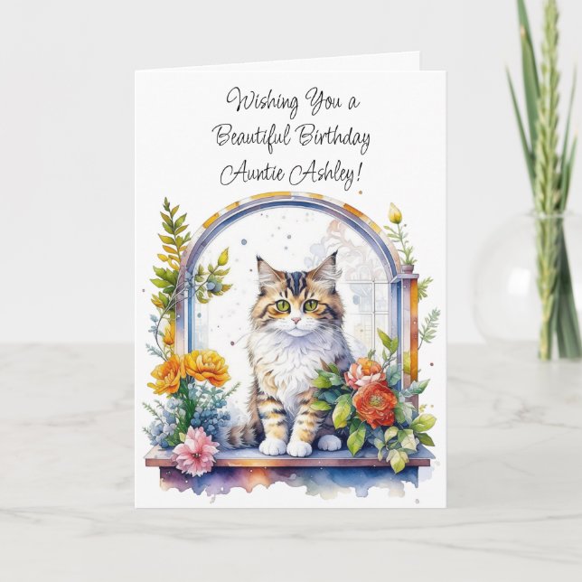Carte Joyeuse Tante Anniversaire Personnalisée Cute Cat (Devant)