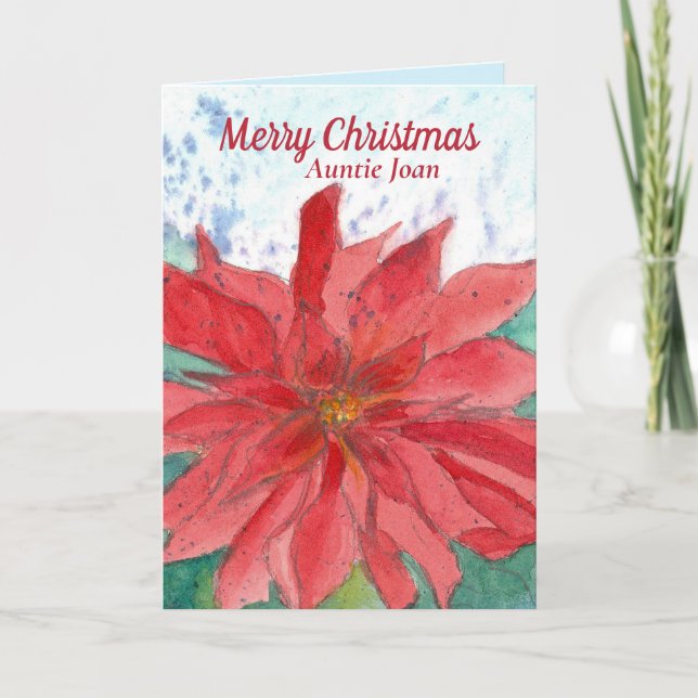 Carte Joyeuse Tante de Noël Nom personnalisé Poinsettia (Devant)