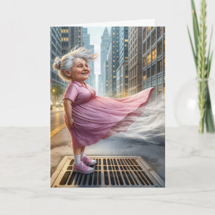 Carte Joyeuse Vielle Dame sur une tente de rue