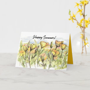 Carte Joyeuses Estivales Pavots de Californie Fleurs Sau