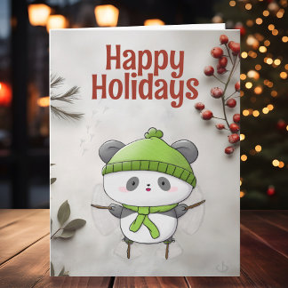 Carte Joyeuses fêtes, Ange de neige Panda, Noël kawaii