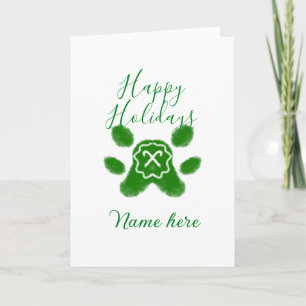 Carte Joyeuses fêtes chien vert animal patte friandise c