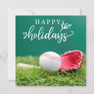 Carte Joyeuses Fêtes de baseball avec balle, batte et ga