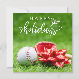 Carte Joyeuses Fêtes de baseball avec balle batte et gan