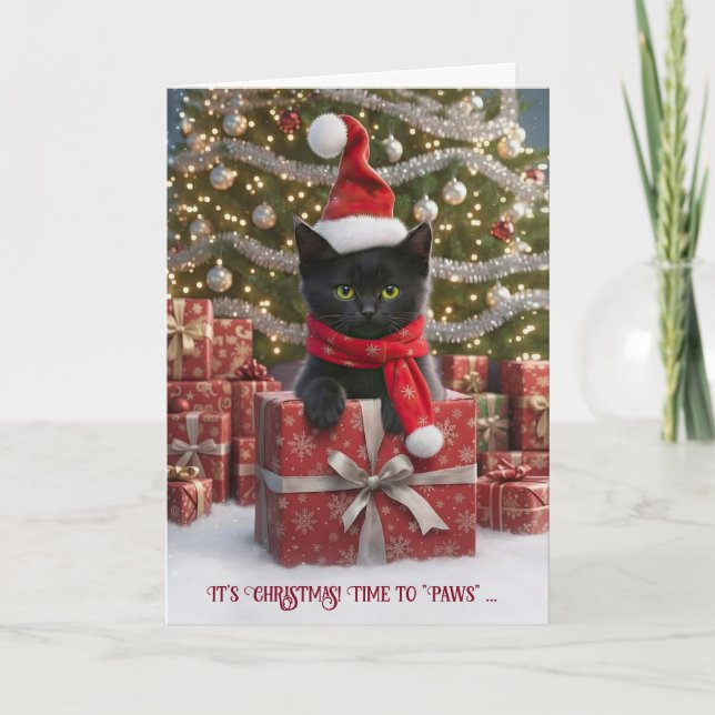 Carte Joyeuses fêtes de Noël Cute Black Cat (Devant)