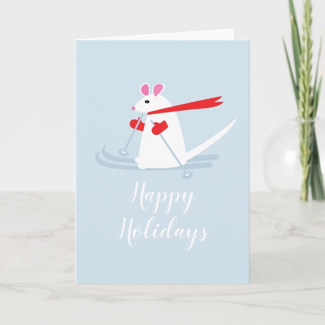 Carte Joyeuses Fêtes de Noël pour Souris de Ski (Devant)