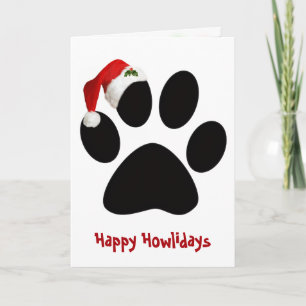 Carte Joyeuses Fêtes Empreinte de Patte de Chien avec Ch