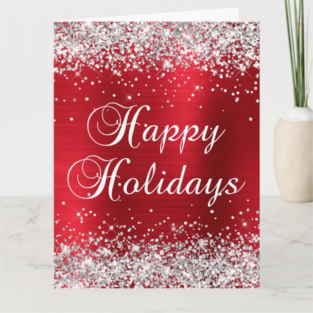 Carte Joyeuses Fêtes en Grand Format avec Paillettes Arg (Devant)