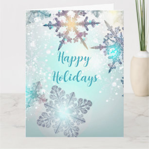 Carte Joyeuses Fêtes Flocon de Neige Bleu Glacé