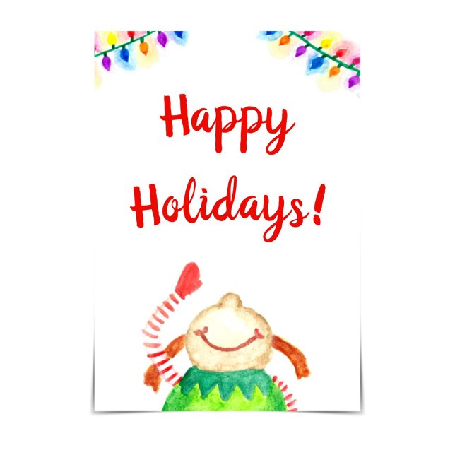 Carte "Joyeuses fêtes" Happy Elf Watercolor Card (Créateur téléchargé)