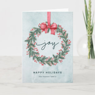 Carte Joyeuses fêtes Illustré Noël Bow Wreath