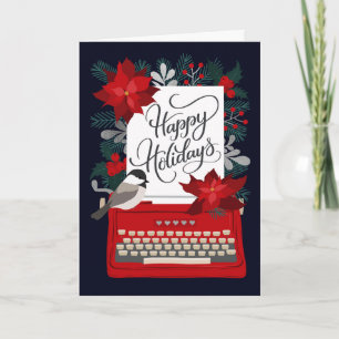 Carte Joyeuses Fêtes Machine à écrire vintage et houx