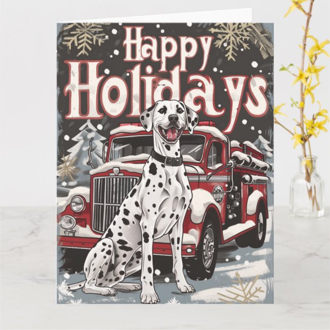 Carte Joyeuses fêtes Noël dalmate (Fleur jaune)