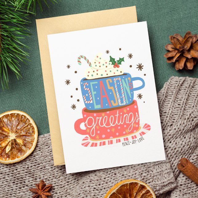 Carte Joyeuses Fêtes Retro Noël Hot Coco Blank (Seasons Greetings Retro Christmas Peace Love Joy Hot Coco Christmas Card Blank Non Photo Greeting)