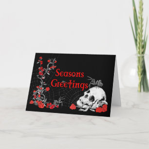 Carte Joyeuses Fêtes Spider, Crâne et Rose