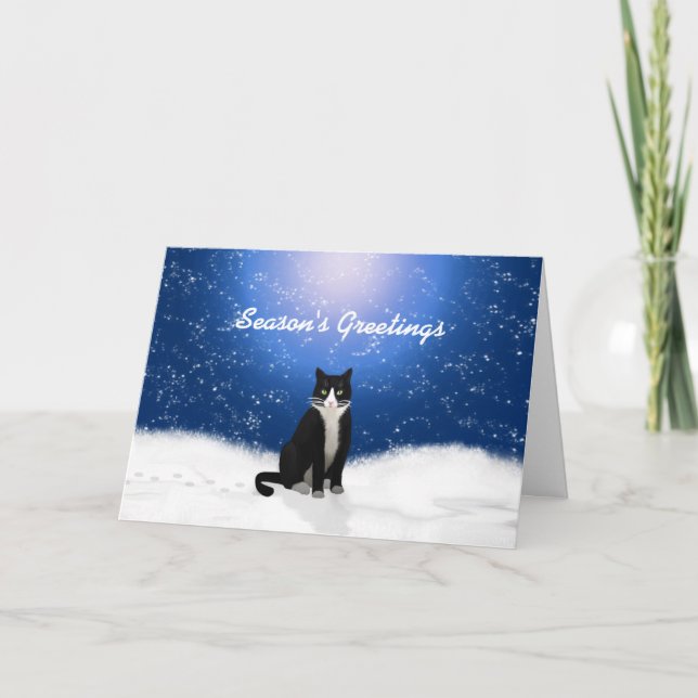Carte Joyeuses Fêtes Tuxedo Cat (Devant)