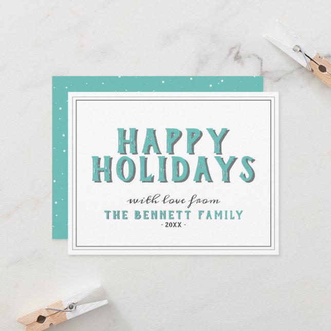 Carte Joyeuses Fêtes Typographie Turquoise Noël (Devant/Arrière en situation)