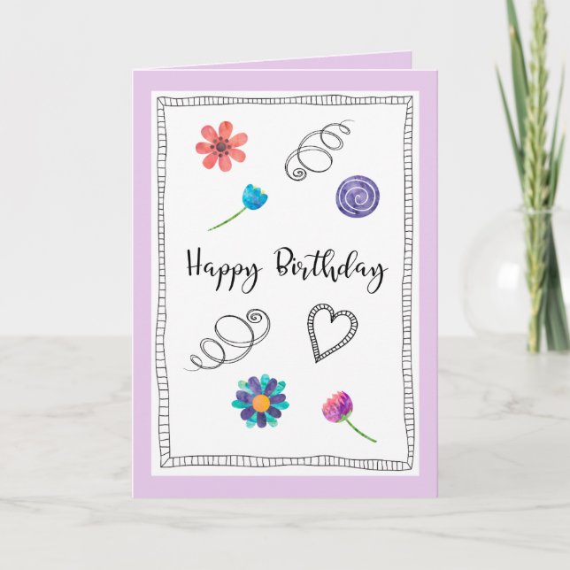 Carte Joyeuses Fleurs d'Anniversaire Swirlies Salutation (Devant)
