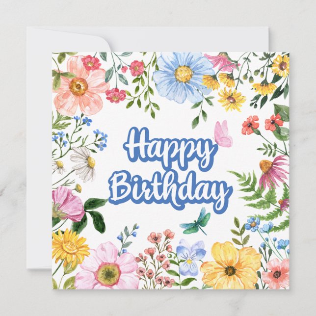 Carte Joyeuses fleurs d'aquarelle d'anniversaire (Devant)