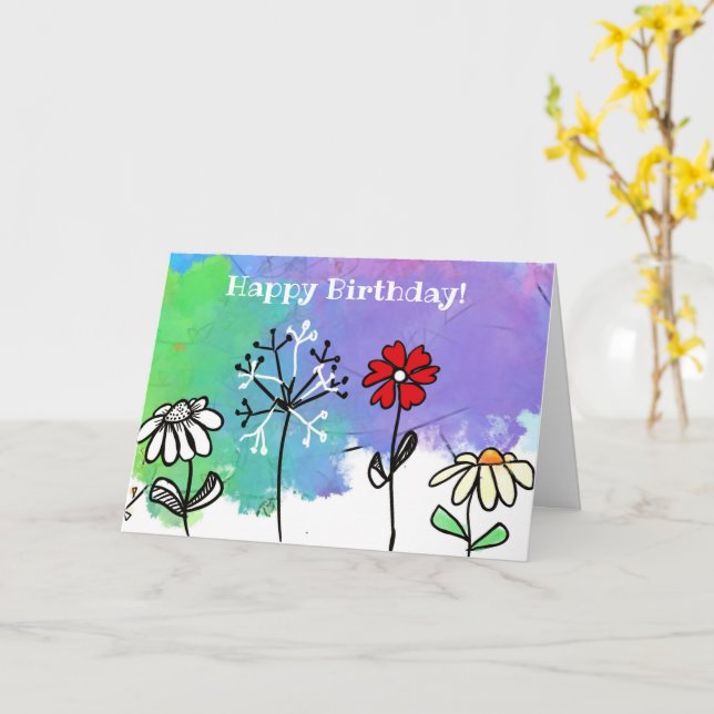 Carte Joyeuses fleurs de dessins animés vives sur l'aqua (Fleur jaune)