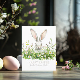 Carte Joyeuses fleurs de lapin blanc de Pâques personnal